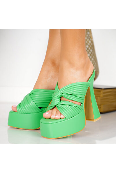 Botinelli Papuci verzi cu toc pentru femei, din piele, Candi, mărimea 38