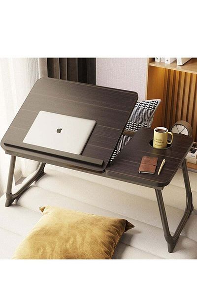 COOYA Portable bed laptop table,foldable,with cup holder,5 adjustable heights,convenient for working,black