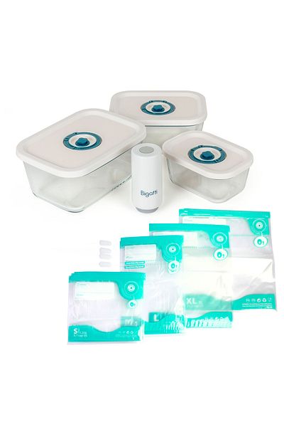 Bigatti Glass Vacuum Storage Container/Vacuum Bag 25 Piece Storage Set (Vacuum Device Included)