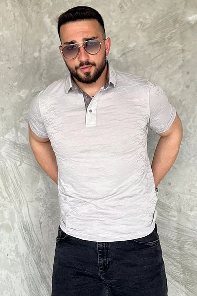 MİSHAR İTALİA Ανδρικό μπλουζάκι με γκρι γιακά Polo με μισό κουμπί