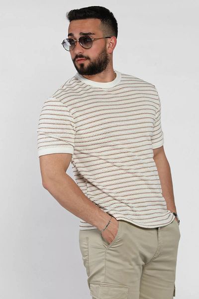 MİSHAR İTALİA Ανδρικό μπλουζάκι Krembej ριγέ Crew Neck