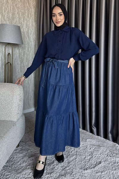 julude Μπλε με ζώνη Hijab Jean τζιν φούστα