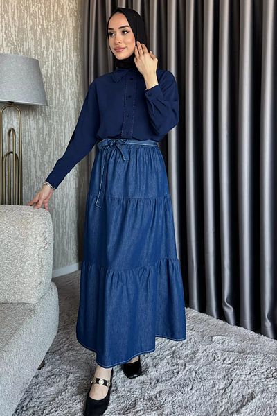 julude Μπλε με ζώνη Hijab Jean τζιν φούστα