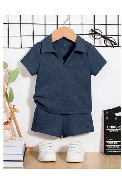 bebekpare Boy's Polo Neck Tshirt Shorts Set Navy Blue
