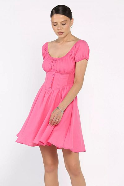 GÜLSELİ Pink Women's Dress with Corset Waist