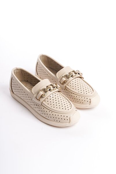 MABELME STORE Layla Laceless Orthopedic Comfortable Sole Heart Patterned Women's Ballerina Shoes Ckt - Cream