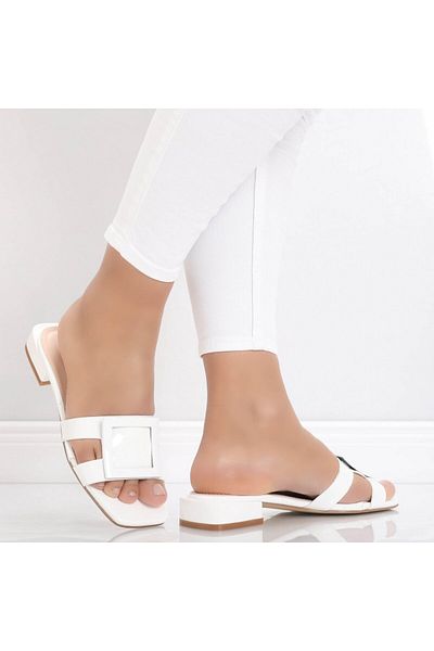 MODA STİL Women's White Slippers Made of Ecological Patent Leather Agavi, 38