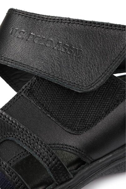 U.S. Polo Assn. anatomik taban hakiki deri siyah davın erkek günlük terlik sandalet
