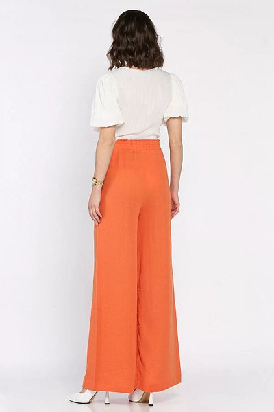 GÜLSELİ Orange Women's Elastic Waist High Waist Wide Leg Palazzo Pants
