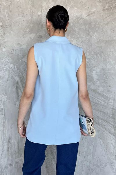 GÜLSELİ Baby Blue Double Breasted Collar Lined Women's Vest