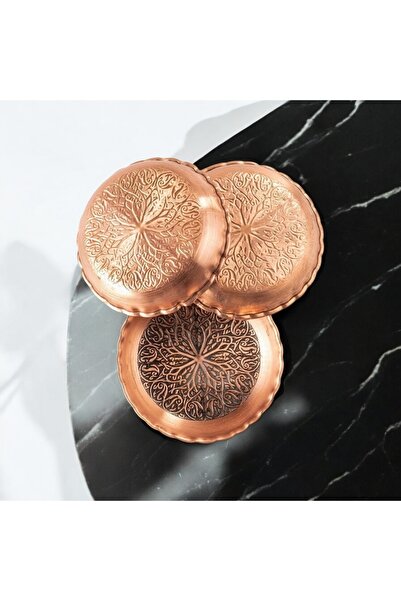 Bakır Center Copper Breakfast Plate Copper Snack Plate Breakfast Plate Carved Craftsmanship 14 cm Breakfast Plate Set of 6