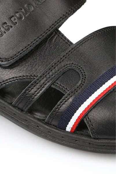 U.S. Polo Assn. anatomik taban hakiki deri siyah davın erkek günlük terlik sandalet