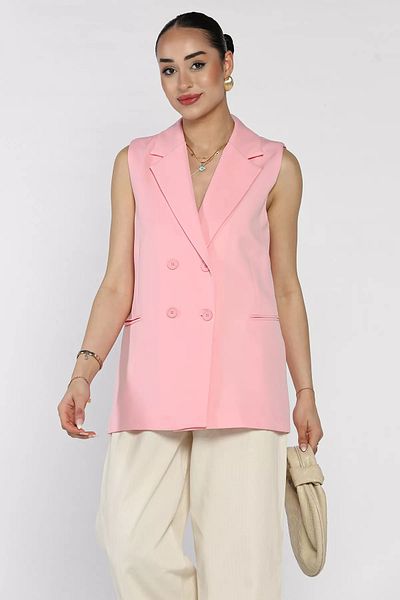 GÜLSELİ Pink Double Breasted Collar Lined Women's Vest