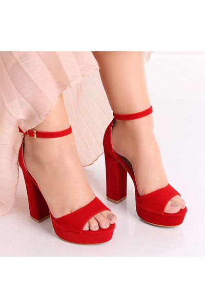 MODA STİL Women's Red Heeled Sandals Made of Eco-Suede Leather Jadoli, 36
