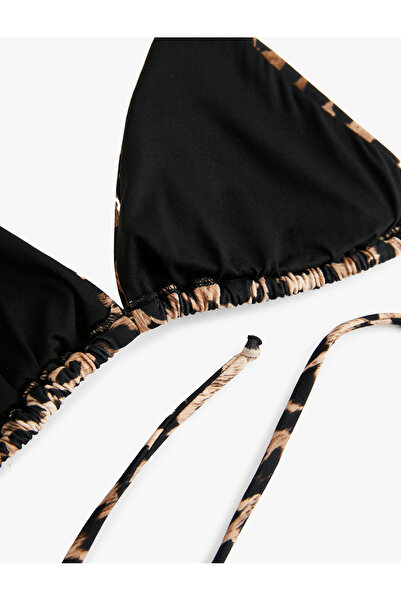 Koton Halter Neck Drawstring Leopard Print Triangle Bikini Top