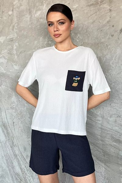 GÜLSELİ White Anthracite Women's Single Pocket Embroidered Shorts Double Suit