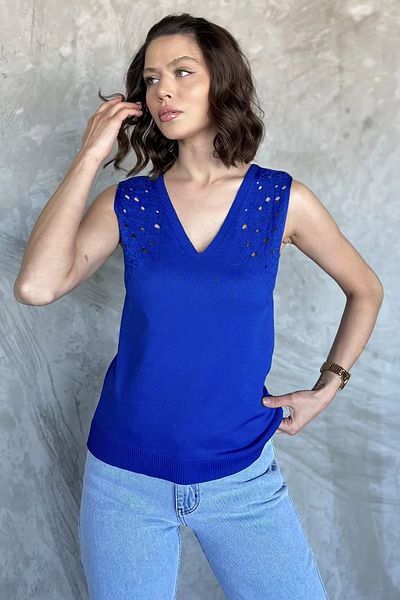 GÜLSELİ Dark Blue Women's V-Neck Zero Sleeve Knitwear Blouse
