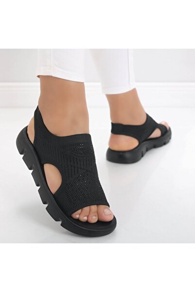 Botinelli Women's Black Flat Sandals Made of Dilan Textile, 36