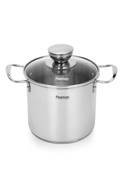 Fissman Cooking Pot 1.9L with Glass Lid, Stainless Steel Stockpot 14x12.5cm Dishwasher Safe