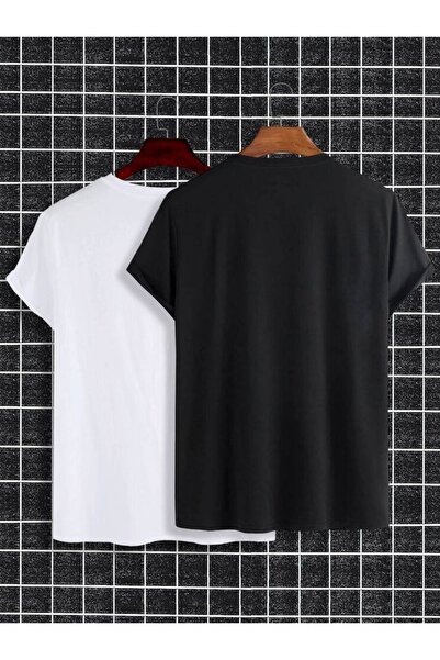 FİTGO Ανδρικό μπλουζάκι 2 τεμαχίων ασπρόμαυρο