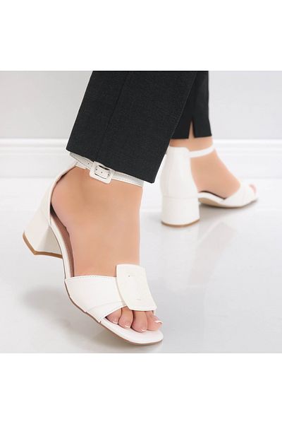 MODA STİL Women's White Heeled Sandals Made of Ecological Leather Nigon, 40