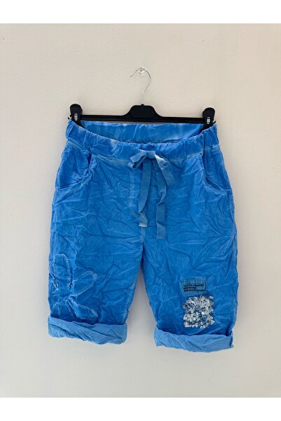 della moor Women's Cobalt Blue Italian Floral Embroidered Sequined Li Stretch Fabric Ort