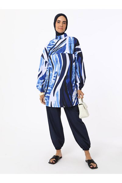 Mayo Bella Leaf Pattern Hijab Swimsuit - Aqua -