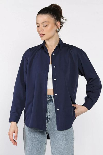 GÜLSELİ Γυναικείο πουκάμισο Casual μοντέλο Navy Blue Kraş