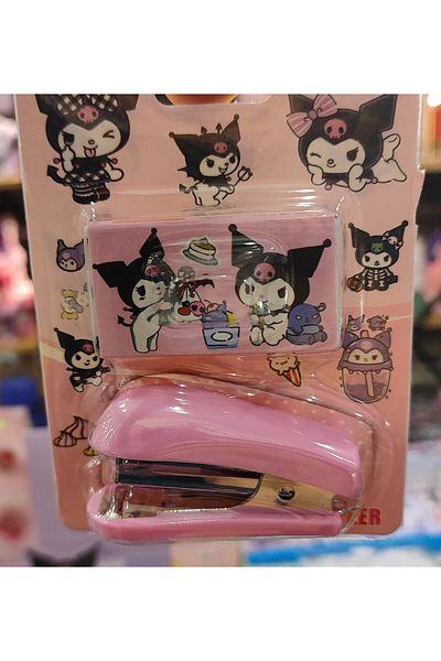 ada çanta kırtasiye Kuromi Model Small Size Stapler Set and Bracelet Pink (Staple Wire) Ad56413