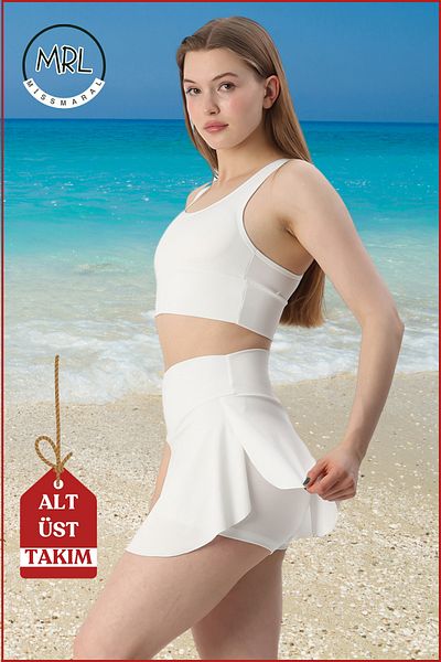 missmaral Women's Bottom-Top Set Shorts & Crop in the Sea in the Pool Sports Casual/ Daily Use Ecru Tk3107
