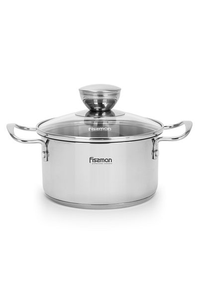 Fissman Cooking Pot 1.1L with Glass Lid, Stainless Steel Stockpot 14x7.5cm Dishwasher Safe