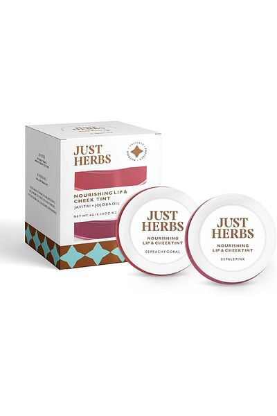 Just Herbs Vegan Lip and Cheek Tint: Subtle Day-Wear Must Haves (Peachy Coral and Pale Pink) - Pack