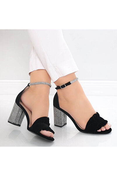 Botinelli Sandale cu toc din imitație de catifea neagră pentru femei, Asnol, 35