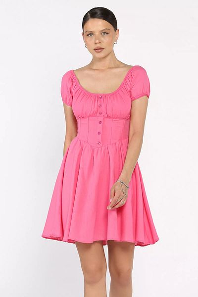 GÜLSELİ Pink Women's Dress with Corset Waist