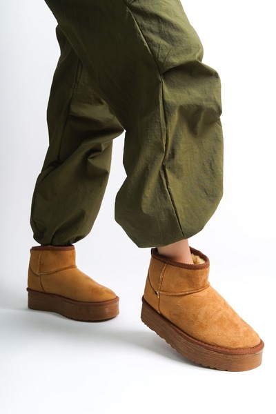 Baybonza Amelia laceless flat and thick sole fur inside short suede women's b...