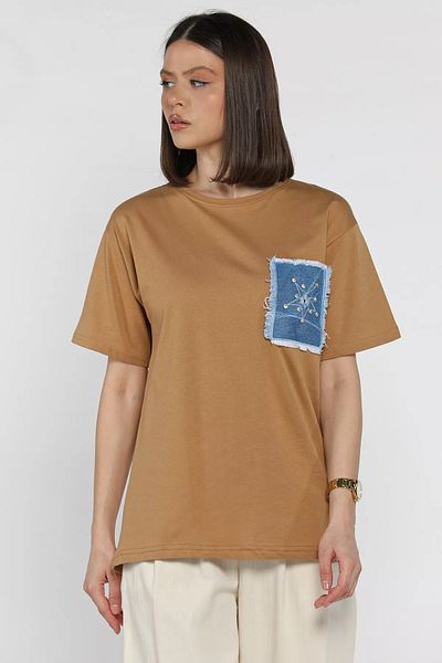 GÜLSELİ Tricou de damă Biscuit Denim Garnished Stone