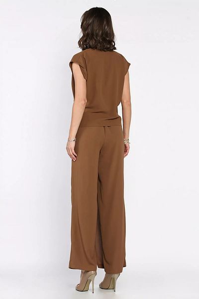 GÜLSELİ Brown Women's Skirt Look Trousers Blouse Two Piece Set