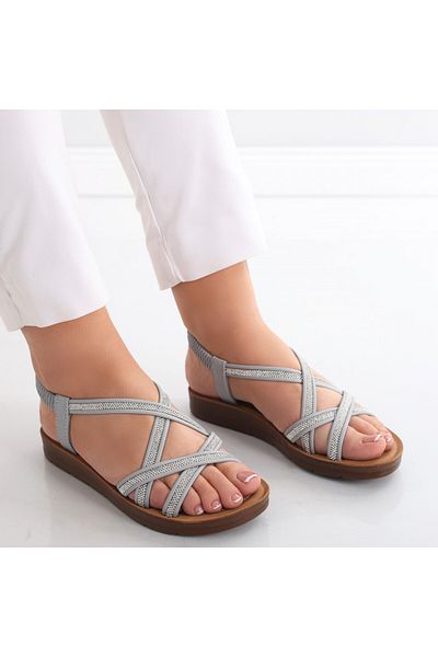 MODA STİL Women's Sandals Without Heels Grey Made of Ecological Leather Miran, 39