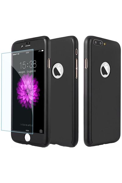 OEM Carcasă Full Cover 360° (față + spate + sticlă) pentru iPhone 8 Plus, Neagră