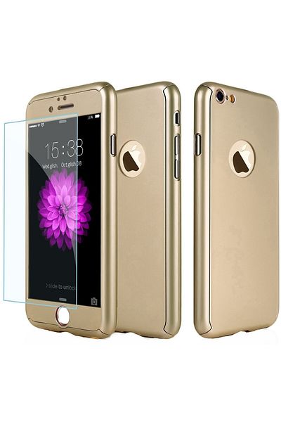 OEM Carcasă Full Cover 360° (față + spate + sticlă) pentru iPhone 6 / 6S, aurie