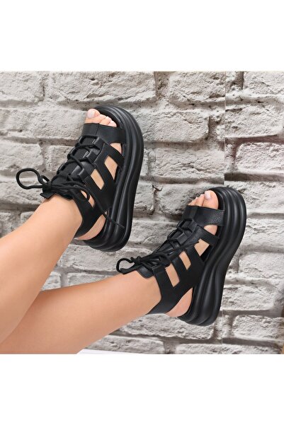 Botinelli Sandale negre cu platformă pentru femei, din piele ecologică, Arsel, mărimea 38