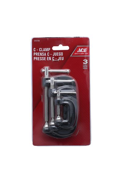 ACE 3-Piece C-Clamp Set Black and Silver 1/2/3inch
