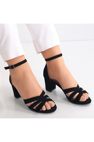 MODA STİL Sandale Dama Cu Toc Negre Din Imitatie Catifea Zenli, 36