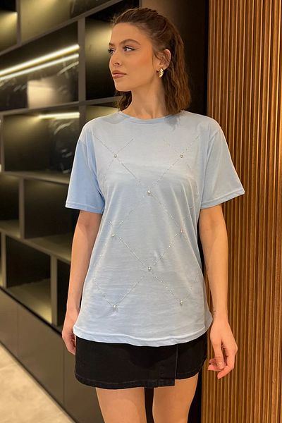 GÜLSELİ Tricou de damă Light Blue Stone
