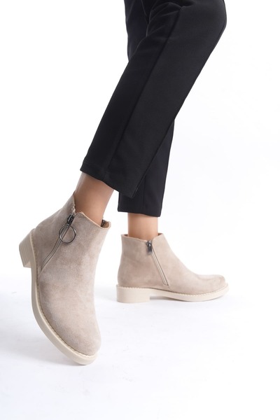 BİLGİMOLA Margaret Zippered Orthopedic Sole Heeled Suede Women's Boots - Tan