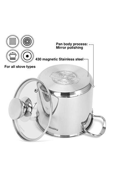 Fissman Cooking Pot 1.9L with Glass Lid, Stainless Steel Stockpot 14x12.5cm Dishwasher Safe