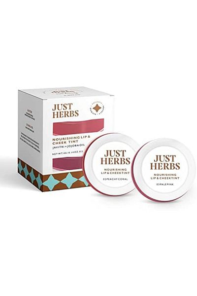 Just Herbs Vegan Lip and Cheek Tint: Subtle Day-Wear Must Haves (Peachy Coral and Pale Pink) - Pack