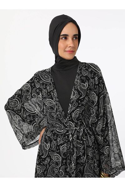 Mayo Bella Shawl Pattern Kimono - Black and White -