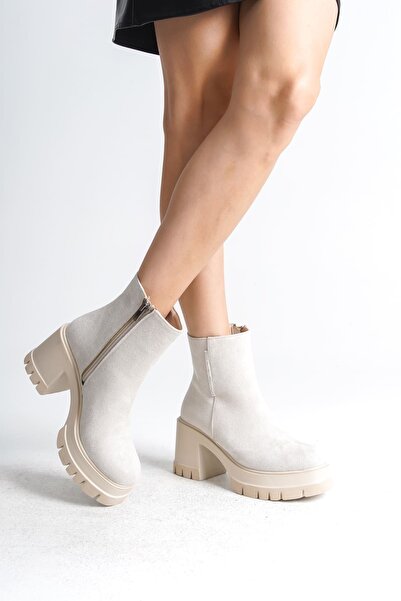 BİLGİMOLA Lisse Zippered Orthopedic Sole Thick Heeled Suede Women's Boots Skt...