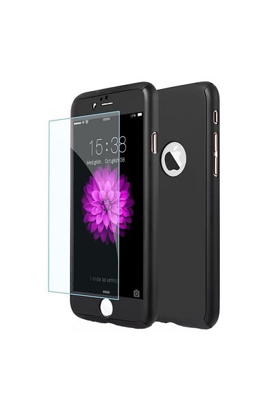 OEM Carcasă Full Cover 360° (față + spate + folie de sticlă) pentru iPhone 8, Neagră